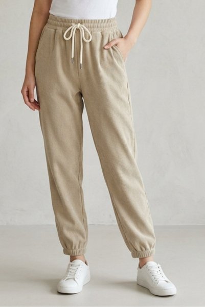 OEM Pantaloni dama casual jogger raiat cu talie elastica snur si mansete la g...