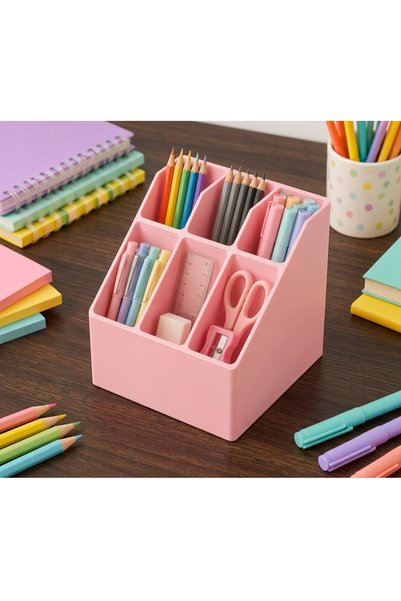 Rapithwin 6-Compartment Mini Size Pink Desktop Pen Holder and Stationery Orga...