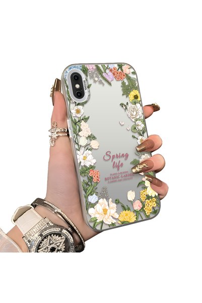 CHICASELUX حافظة هاتف بنمط إطار زهري متوافقة مع iPhone X/XS من بوتانيك جاردن