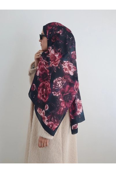 Hepsi Moda Peony Pattern Digital Soft Shawl - Brn - Mürdüm