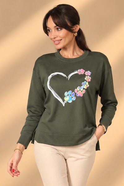 By Saygı Women's Colorful Paw Print Heart Pattern Long Sleeve Blouse