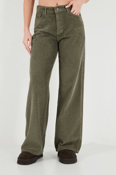 Lela Fitilli Kadife Dokulu Bol Paça Wide Leg Pantolon Kadın PANTOLON 668YP5682