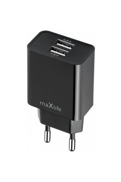 Max Life MaXlife MXTC-12 Wall Charger, 24W, 2.4A, 2 x USB-A, Black