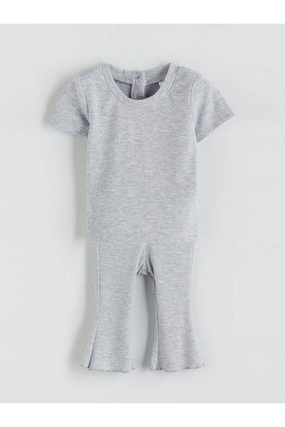 LC Waikiki Nevavm Farkıyla Lcw Baby Gray Oval Collar Short Sleeve Baby Girl B...