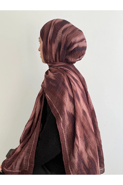 Hepsi Moda Retro Wave Pattern Muslin Shawl - Chestnut