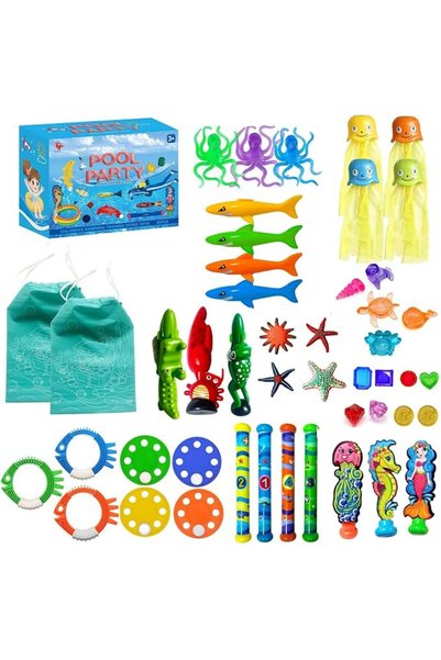 Andanna 48 Pcs Diving Pool Toys for Kids Ages 3-12 Jumbo Set with Storage Bag...