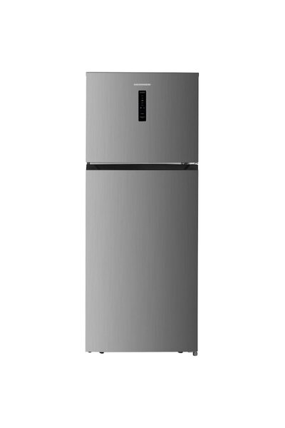 Heinner Frigider cu doua usi HF-HM415NFINVSD, 415L, Clasa D, Argintiu