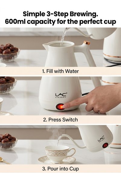 LAC Small Electric Kettle, Mini Portable Hot Water Boiler with Rose Gold Decor, Compact Tea Kettle for Office Desk, Fast Boiling Water Heater