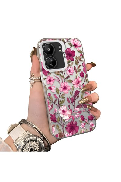 CHICASELUX Poco C65 Compatible Burgundy Pink Floral Pattern Phone Case Shockp...