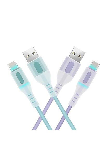 GENERAL كابل شحن سريع USB Type C، سلك سيليكون من USB A إلى C مع ضوء LED للهواتف والأجهزة اللوحية التي تعمل بنظام أندرويد