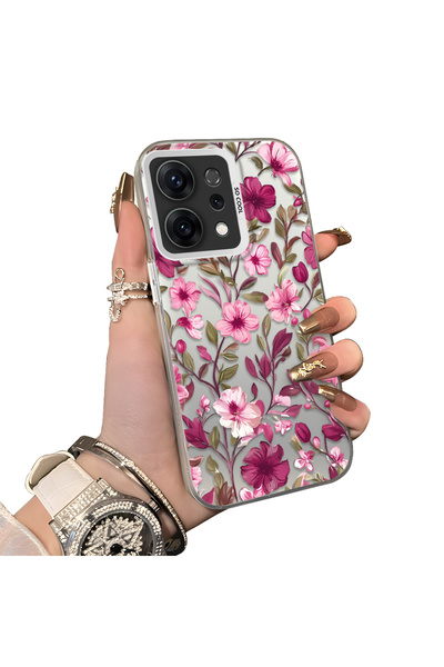 CHICASELUX Oppo Reno 14F Compatible Burgundy Pink Floral Pattern Phone Case S...