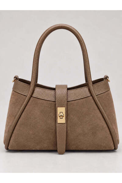 Vera Pelle Ginevra Taupe Suede Leather Bag – Handbag and Crossbody for Women,...