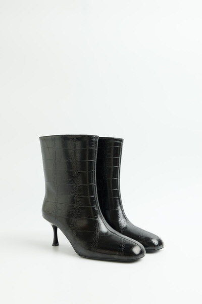 LUTVELIZADE Bot 2607 - Square Toe Thin Heel Black Croc Women's Boots
