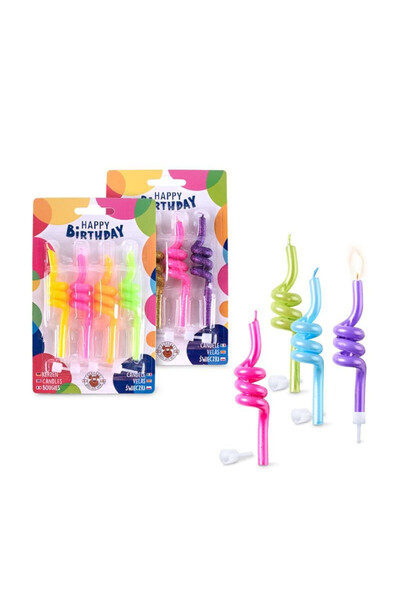 TREND Κεριά 965684 BF Swirly 10εκ. με Γκλίτερ, Νέον & Μεταλλικά, 4 τεμάχια (τ...