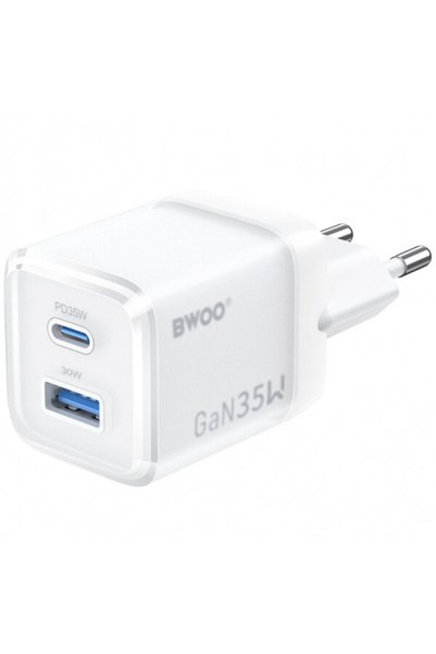 Bwoo CDA222 Wall Charger, 35W, 3A, 1 x USB-A - 1 x USB-C, White