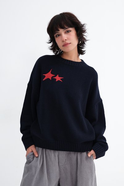 Addax Star Embroidered Knitwear Sweater K10377