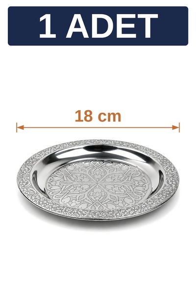 Binbir Trend 18 cm Otantik Desenli Krom Çelik Meze ve Servis Tabağı
