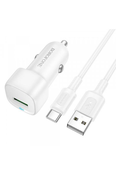 Borofone Incarcator Auto Cu Cablu USB-C BZ34 Cloud, 18W, 3A, 1 x USB-A, Alb