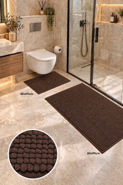 Pollini Halı Macaroni Microfiber Kaydırmaz Taban Banyo Paspası Seti 40x60 + 6...