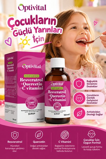 optivital Resveratrol + Quercetin + C Vitamini 150 ml çocuk şurubu