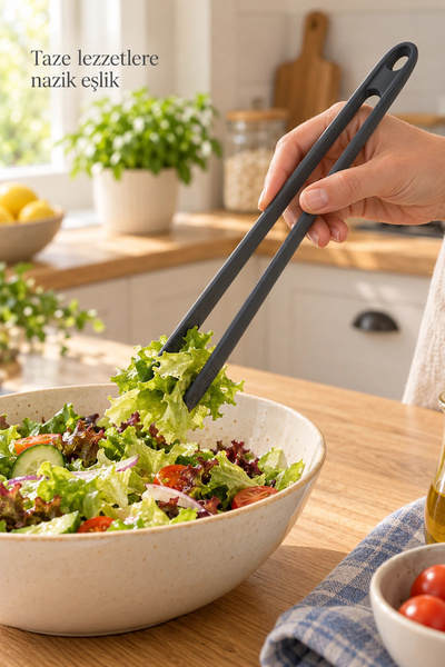 Tilbe Home 4lü Silikon Mutfak Servis Seti Kaşık Spatula Maşa Yemek Pişirme Karıştırma Hazırlık Gereçleri Gri
