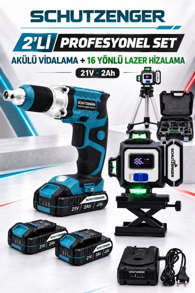 SCHUTZENGER Alçıpan Vidalama Makinesi ve Tripodlu 16 Yönlü Dijital Yeşil Laze...