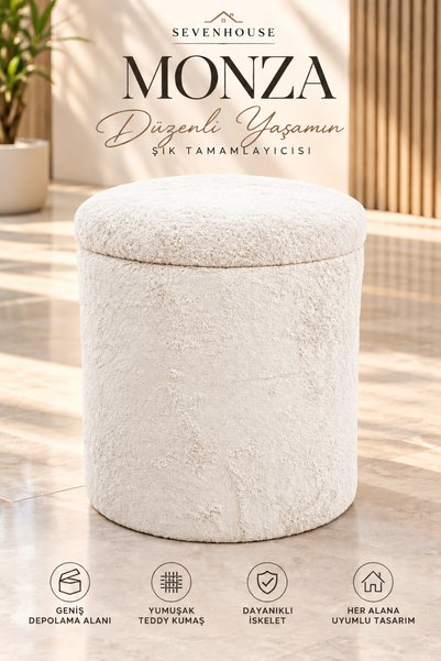 SevenHouse Monza Peluş Çok Amaçlı Dekoratif Puf koltuk Dekoratif Puf Kapaklı ...