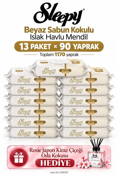 Sleepy Beyaz Sabun Kokulu Islak Havlu Mendil 13 lü Mega Set 90 Yaprak - Rosie...