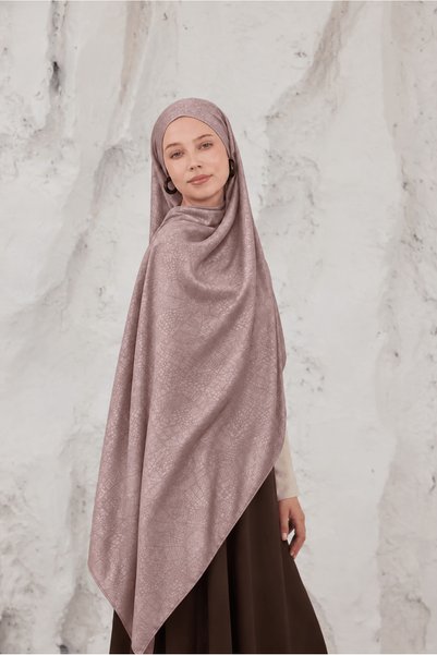 Hepsi Moda Geometric Pattern Thin Combed Cotton Shawl - Mink