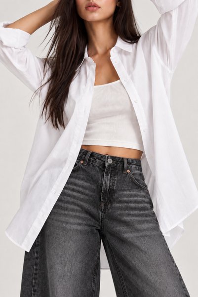 J&KSTORES Kadın Oversize Uzun Kollu Basic Gömlek