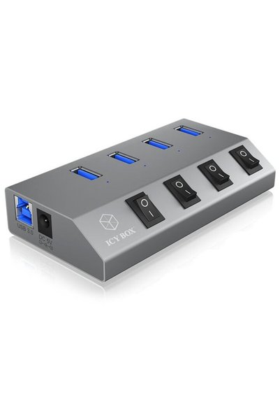 Other Hub USB Icy Box, 4 porturi, USB 3.0, Butoane ON/OFF, Gri