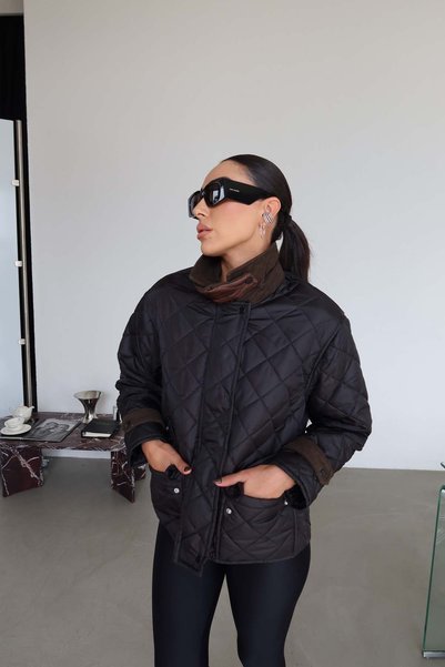 Özge Özgenç Velvet Collar Quilted Coat