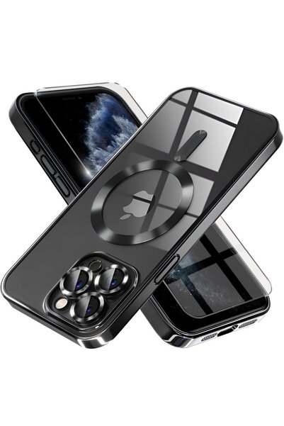 ERBORD Husă iPhone 11 Pro Max, Electro MagSafe, neagră, + folie de protecție ...