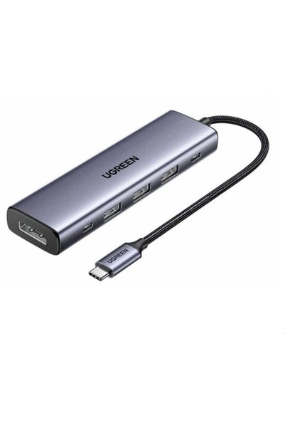 Ugreen Hub 6-in-1, USB-C la DisplayPort PD 3.0, 100W, 4k@60hz, USB-C, USB-A, Gri