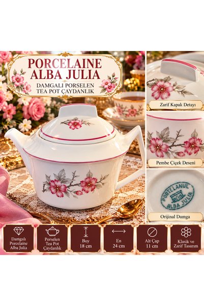 Atak Hediyelik Porcelaine Alba Julia Damgalı Porselen Tea Pot Çaydanlık Pembe...