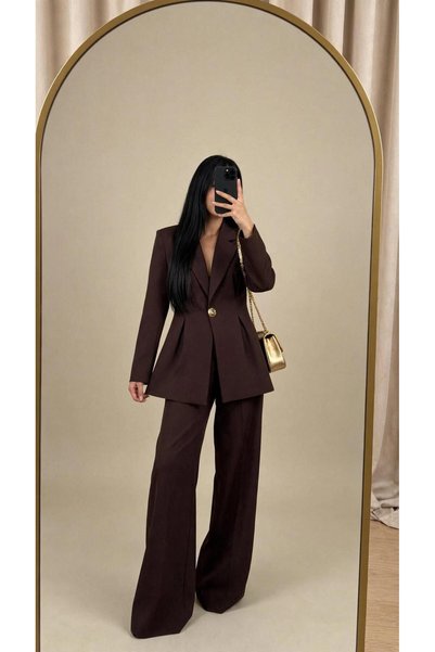 EFSUN MODA طقم سترة نسائية بحزام خصر وأزرار ذهبية