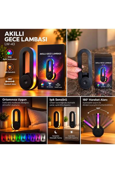 Genel Markalar LW-43 RGB Akıllı Gece Lambası 180° Hareket Alanı