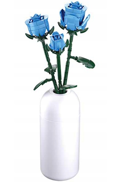 Sluban Cărămizi florale trandafiri albaștri cu vază - 254 EL - 41,5 CM