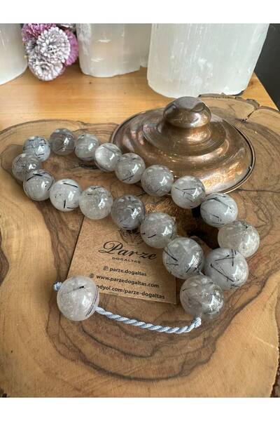 parze doğaltaş Rutil (Rutille) Quartz Natural Stone Efe Prayer Beads - 15 mm ...