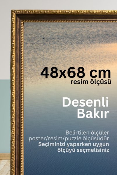 Atlas Sanat Galerisi Resim Çerçevesi 48x68cm. Desenli Bakır Çerçeve. Poster/P...