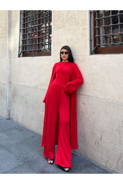Gizem Ecemiş Women's Red Triple Casual Set
