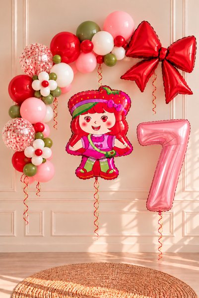 ALYA مجموعة بالونات عيد ميلاد فتاة الفراولة بعمر 7 سنوات، بالونات من رقائق ال...