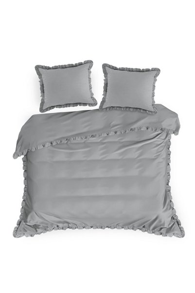 Eurofirany Set lenjerie de pat din bumbac cu volane 220 x 200 cm argintiu