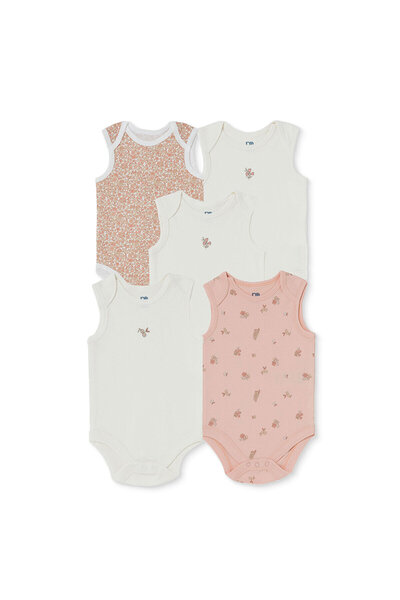 MOTHERCARE Kız Bebek 5li Body Çiçek Baskılı Zarf Yaka Çıtçıtlı Atlet