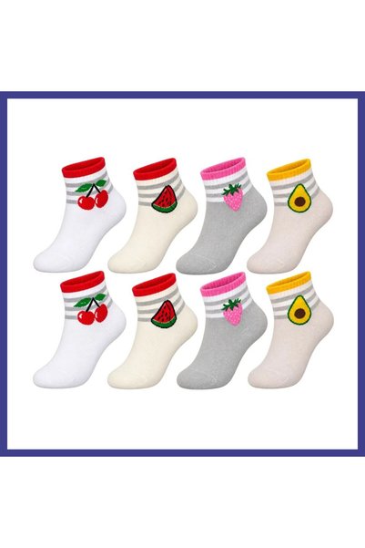 Generic Brand Girls' Cotton 8-Piece Fruit Patterned Socks Cherry Watermelon S...