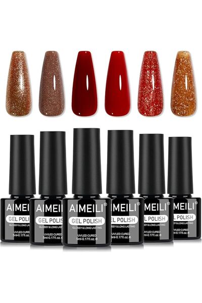 AIMEILI 6-Pack Winter Gel Nail Polish Set, UV LED Soak Off Nail Art for Manic...