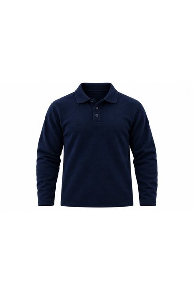 Generic Brand Polo Collar Winter Sweatshirt Long Sleeve Navy Blue Thick Fabric Business and Casual Wear