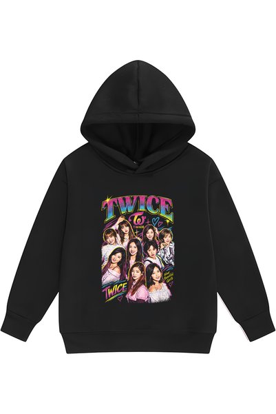 PANDORICA سويت شيرت بقلنسوة بدون جيوب للأطفال مطبوع عليه Twice KPOP