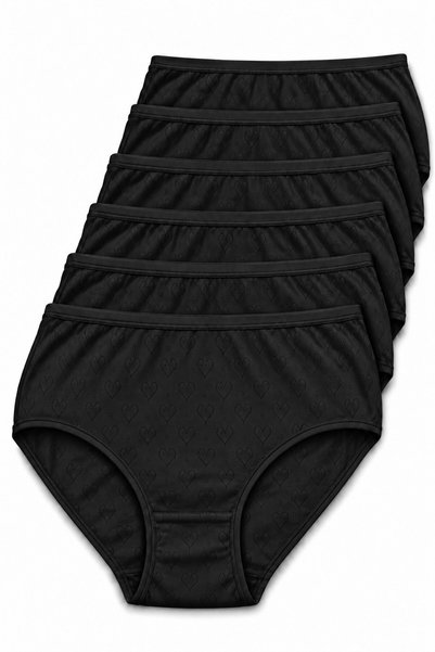 REN Women's 6-Pack Black High Waist Bato Panties with Heart Pattern and Openw...