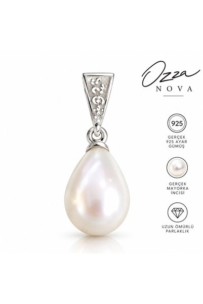 ozzanova OZZA NOVA 925 Ayar Gümüş Damla İnci Kolye Ucu Gerçek Mayorka İncisi ...